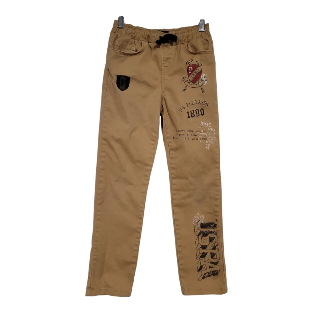 US Polo Assn pants boys M (8) khaki elastic waist straight leg 5 pockets